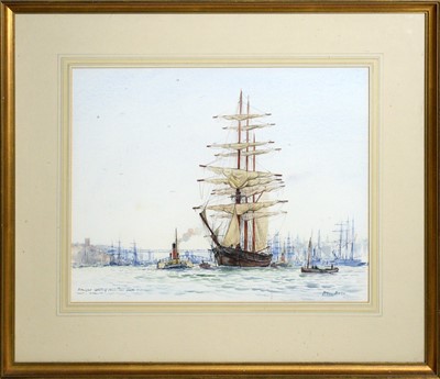 Lot 37 - Peter Knox - Barque Coming Down River on the Tide | watercolour