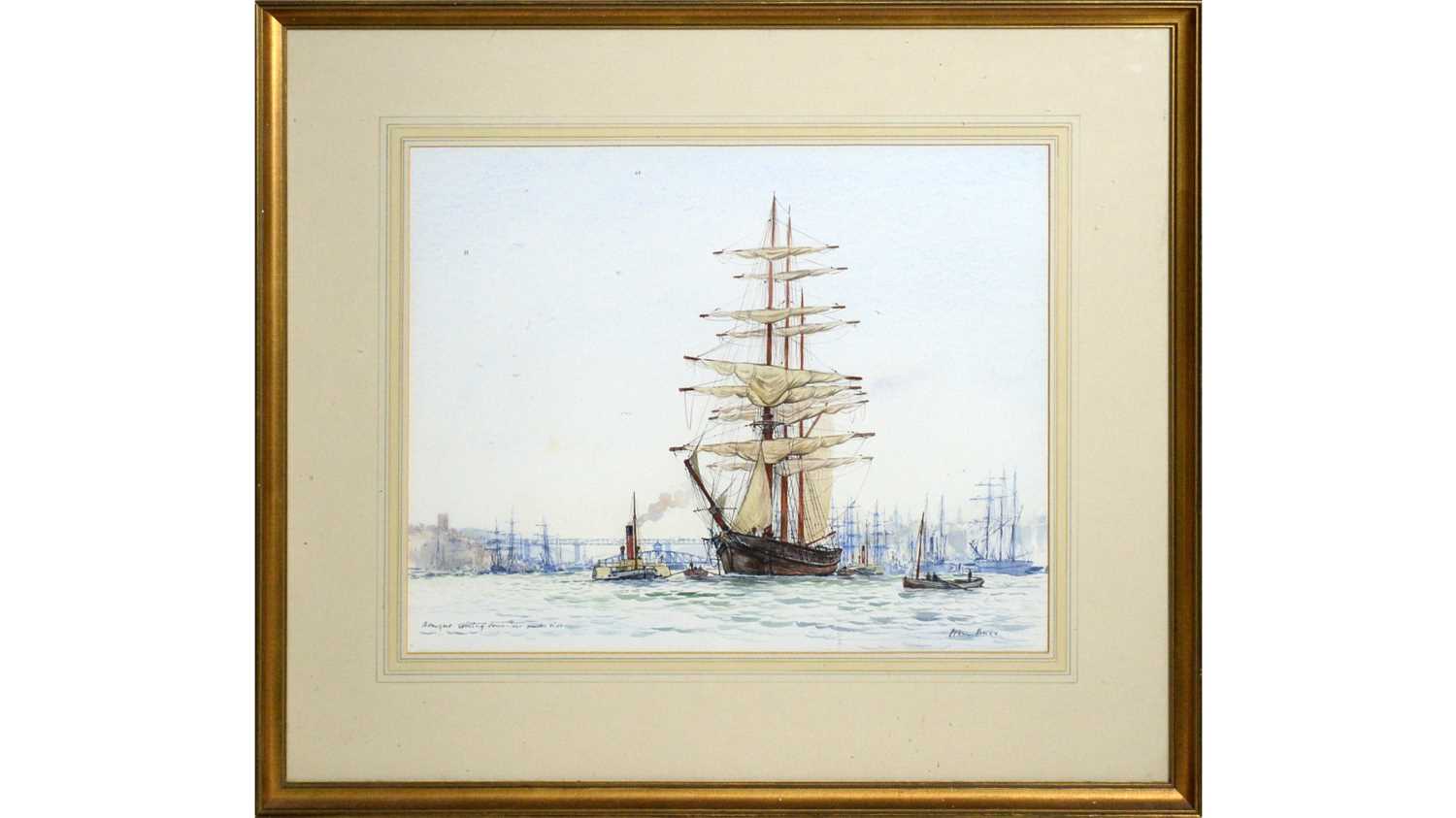 Lot 37 - Peter Knox - Barque Coming Down River on the Tide | watercolour