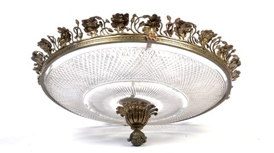 Lot 1064 - An ornate gilt bronze and hobnail cut-glass ceiling light c1900.