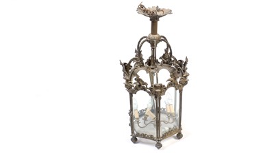 Lot 1065 - A heavy and ornate gilt bronze hexagonal ceiling lantern.