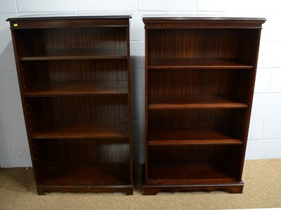 Lot 9 - Two reproduction mahogany open bookcases.