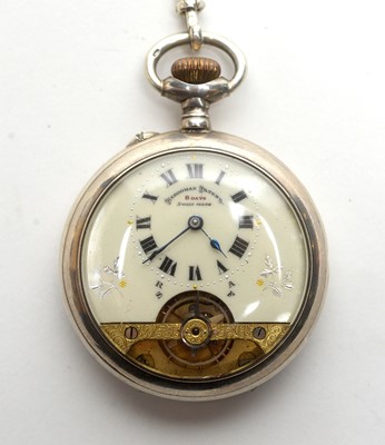 Lot 181 - A Swiss silver cased open faced pocket watch, Hebdomas Patent