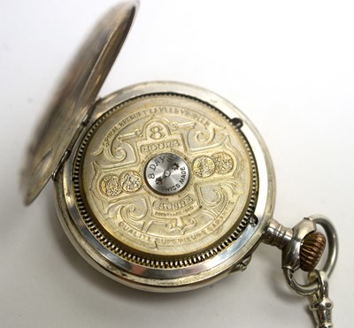 Lot 181 - A Swiss silver cased open faced pocket watch, Hebdomas Patent