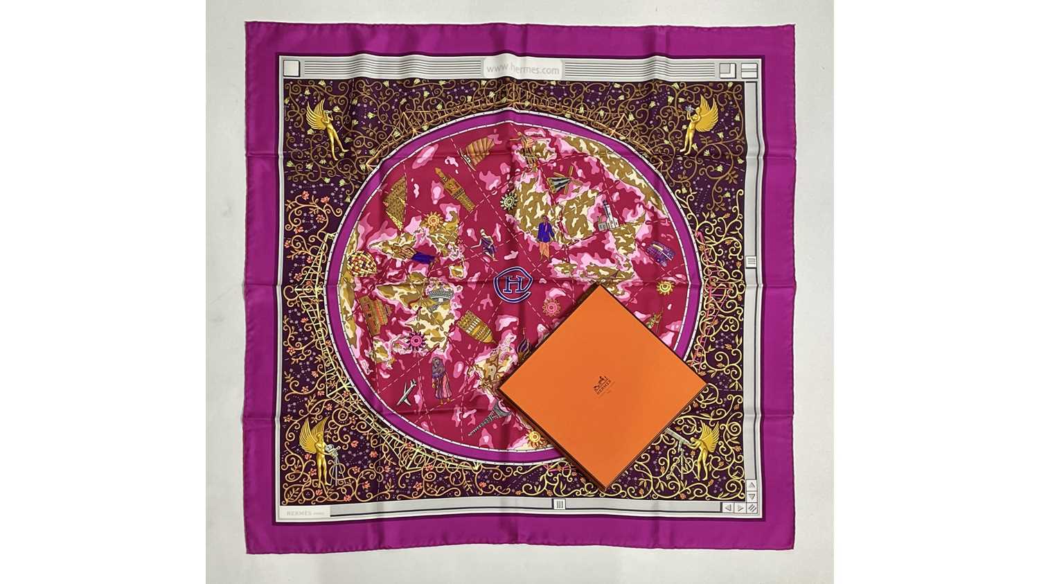 Lot 599 - A Hermes "www.Hermes.com" silk scarf