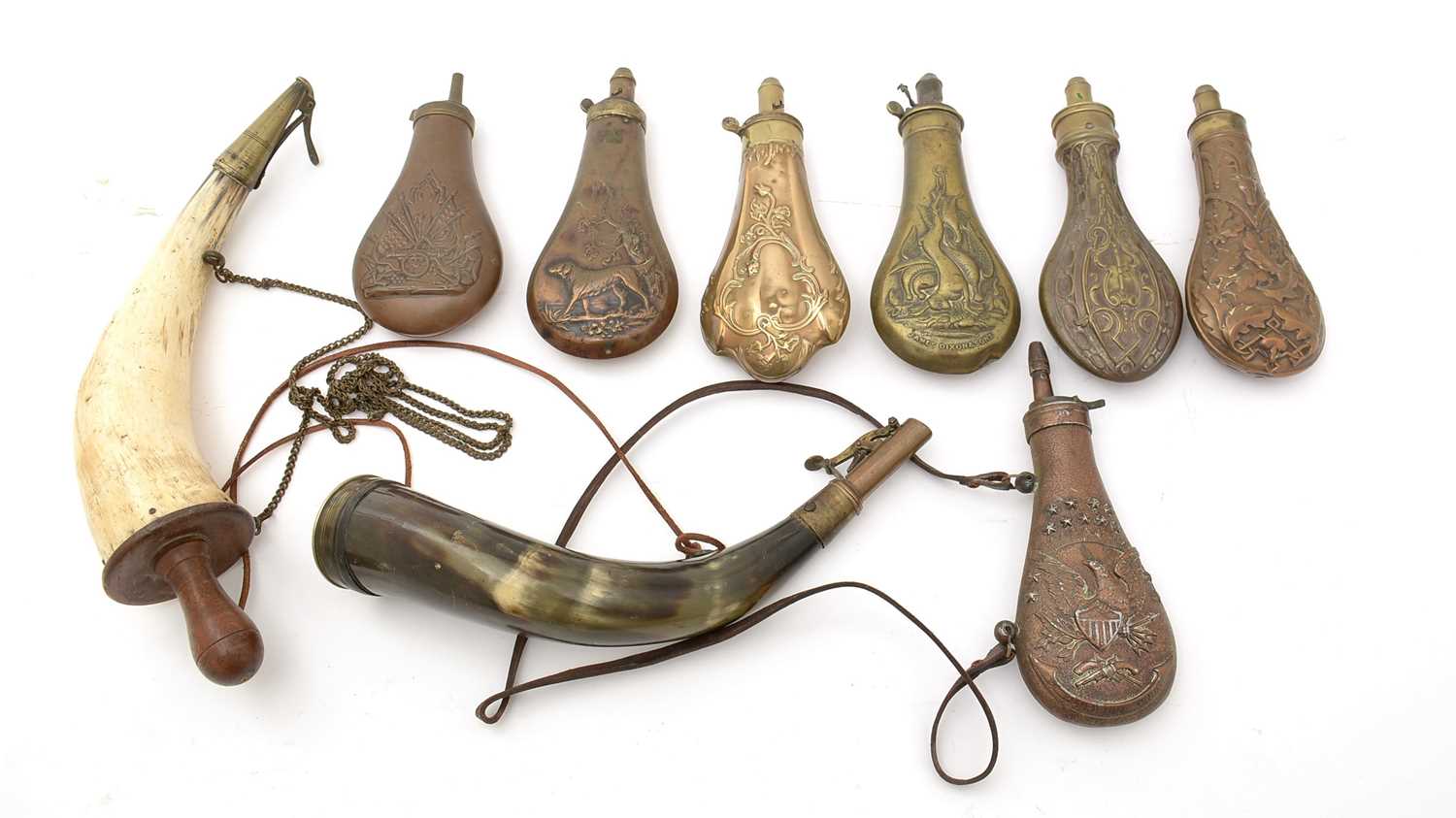 Lot 775 - A collection of 19th Century powder flasks