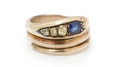 Lot 480 - A Victorian diamond and sapphire snake ring