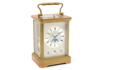 Lot 1038 - Matthew Norman, London: a late 20th Century repeating moon phase carriage alarm clock..