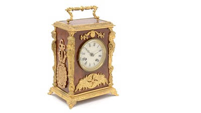 Lot 1032 - Japy Freres: a French gilt metal and simulated tortoiseshell mantel clock.