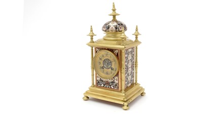 Lot 1033 - Vincenti et Cie: a French 19th Century gilt brass and champleve mantel clock.