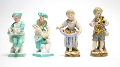 Lot 921 - Pair Meissen figures, Pair Dresden figures