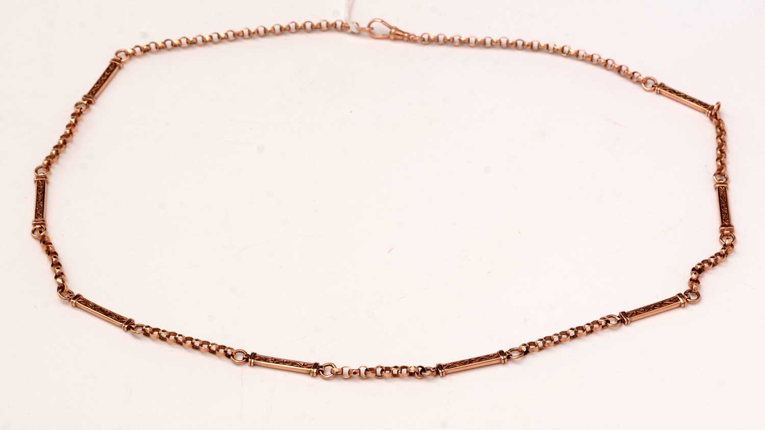 Lot 121 - A Victorian style 9ct rose gold fancy link watch chain