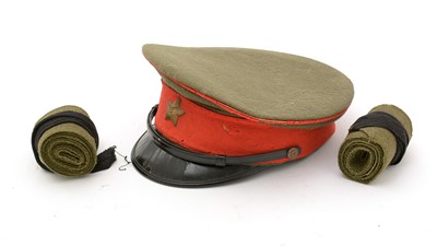 Lot 823 - A Japanese Imperial army student's cap; and two puttee straps.