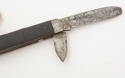 Lot 789 - Three bayonets, a machete, a dagger and three folding knives.