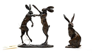 Lot 435 - Paul Jenkins - Boxing Hares, bronze sculpture; and another figure of a hare