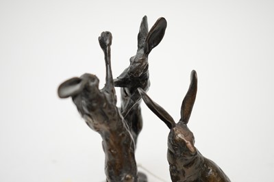 Lot 435 - Paul Jenkins - Boxing Hares, bronze sculpture; and another figure of a hare