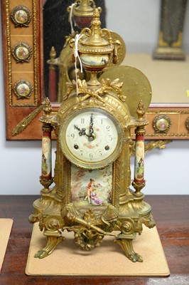 Lot 84 - A Continental cast brass and Sevres style three-piece clock garniture by Lancini.