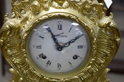 Lot 82 - An ornate continental cast brass and Sevres style three-piece clock garniture by Lancini.