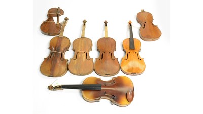 Lot 496 - Six violins and a viola for restoration