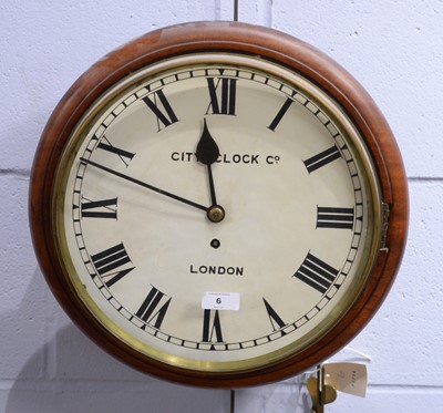 Lot 6 - City Clock Co, London: a late 19th Century mahogany wall timepiece.