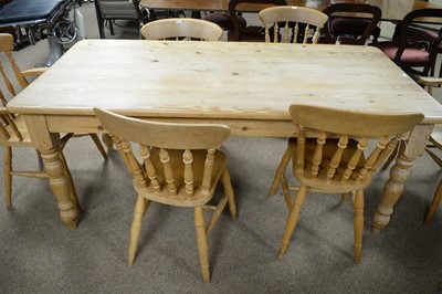 Lot 77 - Victorian-style kitchen table; and a set of six solid seat kitchen chairs.
