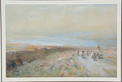 Lot 1058 - David Thomas Robertson - Sheep Shepherding in the Gloaming | watercolour