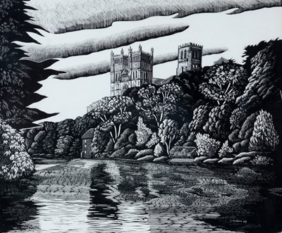Lot 758 - Robert Maddison - Durham Cathedral and the River Wear | oil