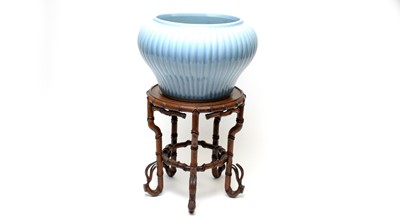 Lot 870 - Chinese blue jardiniere, wood stand