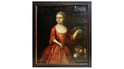 Lot 661 - Early 18th Century English School - Portrait of a Young Lady in a Crimson Mantua | oil