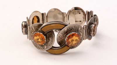 Lot 127 - A Scottish style silver, citrine and hardstone bracelet