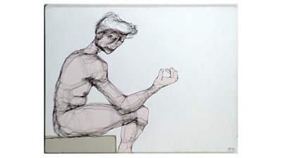 Lot 120 - Fiona Morley - Figure Stretching Arm | wire and acrylic on box canvas