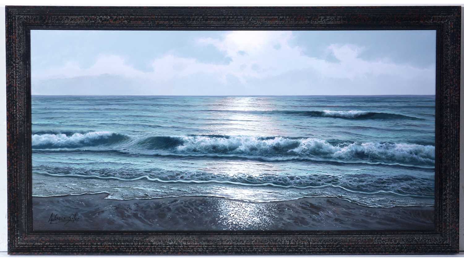 Lot 781 - Antonio Garcia Soler - Moonlit Waves; a panoramic seascape | oil