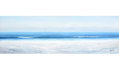 Lot 783 - Roger Vilamont - Panoramic Seascape with Shimmering Shores and Gulls | acrylic