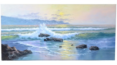 Lot 279 - Roger Vilamont - Panoramic Sunset with Crashing Waves | oil