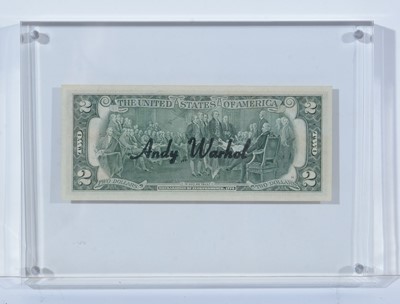 Lot 121 - Andy Warhol - Signed Two Dollar Bill (Thomas Jefferson) | pen and ink