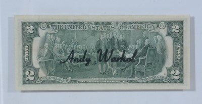 Lot 121 - Andy Warhol - Signed Two Dollar Bill (Thomas Jefferson) | pen and ink