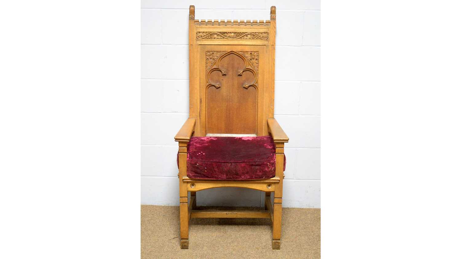 Lot 66 - A substantial Victorian-style carved oak ceremonial armchair.