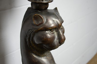Lot 48 - A designer bronzed and hardwood pedestal.