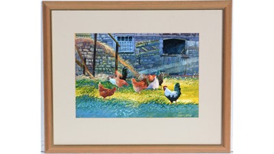 Lot 750 - Maureen Briggs - March Morning (Chickens) | watercolour