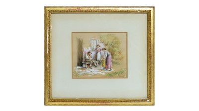 Lot 943 - Manner of Myles Birket Foster - Four Figures at Cottage Door | watercolour