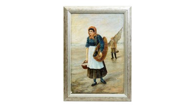 Lot 1099 - Isa Jobling - A Fisherwoman in the Gloaming | oil