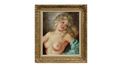 Lot 1049 - Antal Jancsek - Nude with Blue Shawl | oil