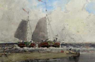 Lot 973 - George Edward Horton - Two Dutch Fishing Smacks on a Beach | watrcolour