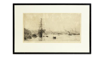 Lot 9 - William Lionel Wyllie - H.M.S. 'President' and Blackfriars Bridge | etching