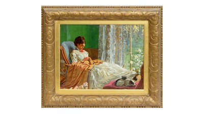 Lot 1051 - 19th Century French School - A Peaceful Hour for Needlework | oil