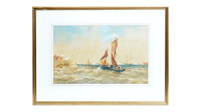 Lot 37 - Thomas Bush Hardy - A Fishing Trawler Running out of Portsmouth Harbour | watercolour