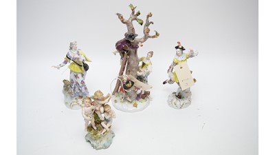 Lot 922 - Meissen orchard group, a pair of Meissen dancers and a continental figure.