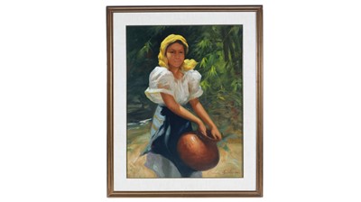 Lot 80 - 20th Century Continental - Portrait of a young lady gathering water | oil