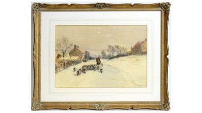 Lot 614 - John Atkinson [Staithes Group] - Returning Home in the Snow | watercolour