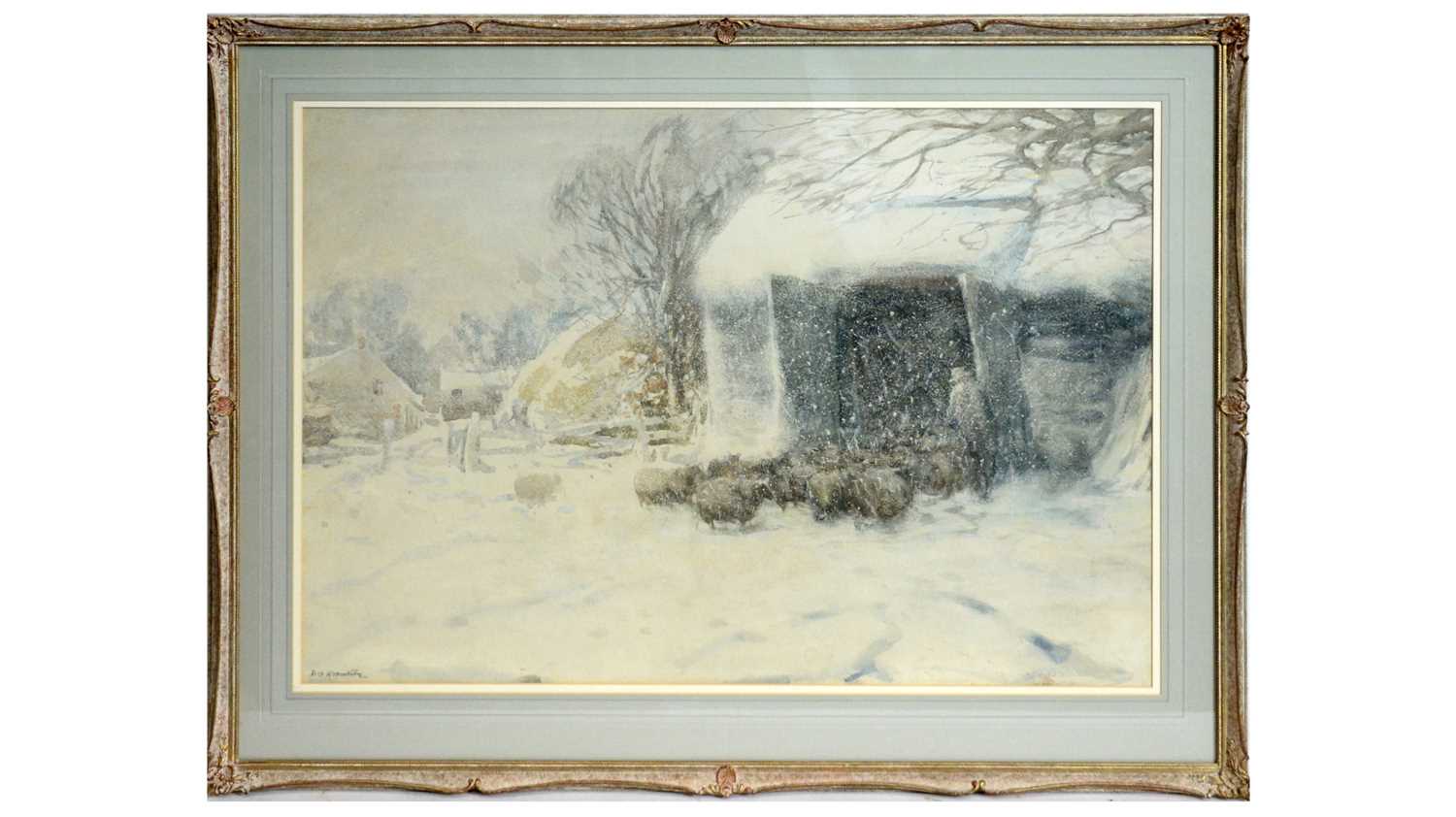 Lot 615 - David Thomas Robertson - Warm Refuge in a Snowstorm | watercolour