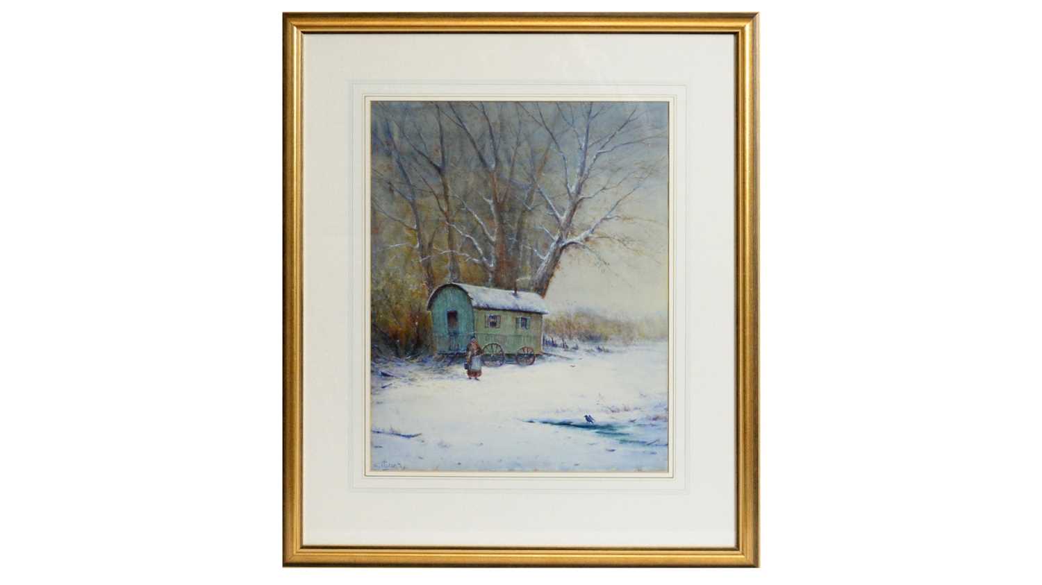 Lot 616 - William Baker - Snow Dusted Shepherd's Hut | watercolour